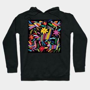 Mexican textile handmade embroidery multicolor pattern otomí tenango black Hoodie